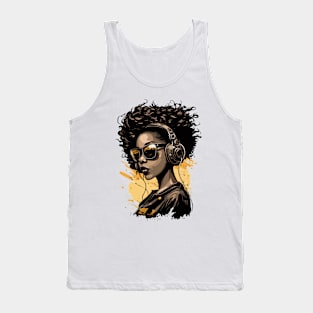 African American girl wearing sunglasses and headphones,hip-hop style Tank Top